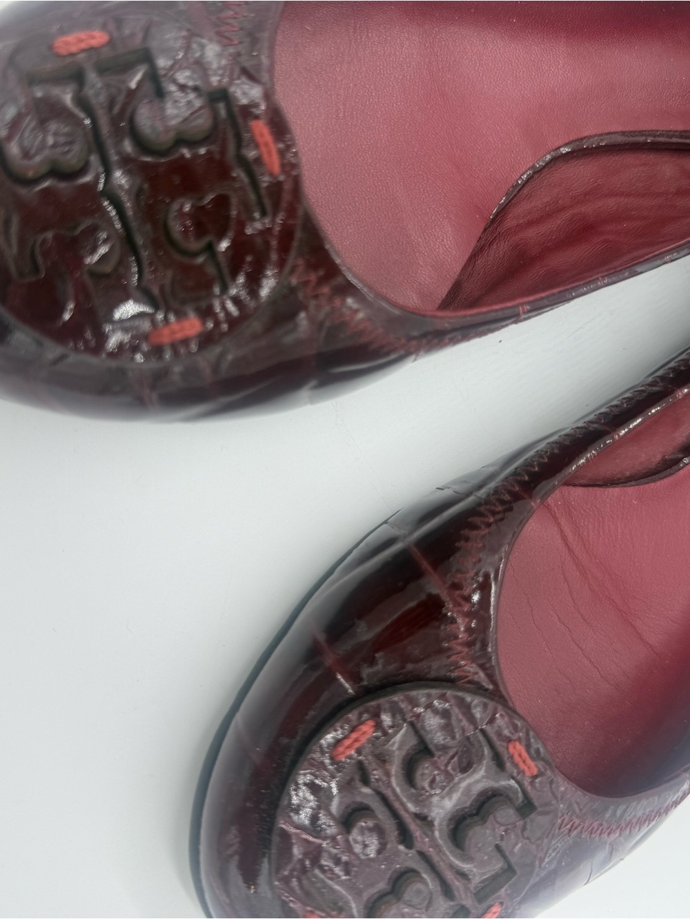 Tory Burch Women’s Burgundy Leather Croc Embossed Ballet Flats